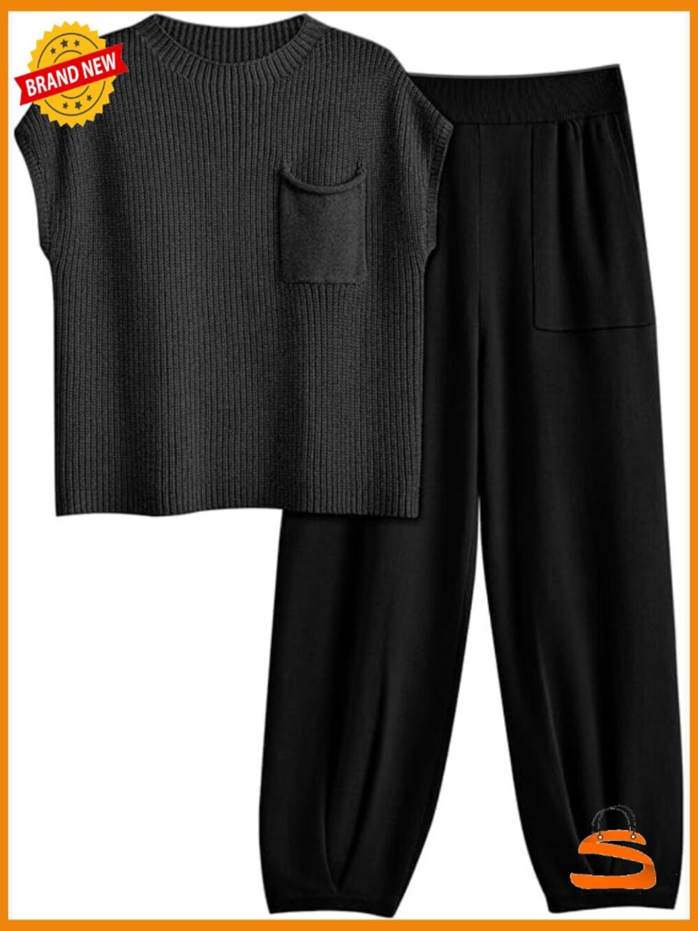 Women's 2 Piece Knit Sweatsuit Set - Linen Scoop Neck Top & Pants